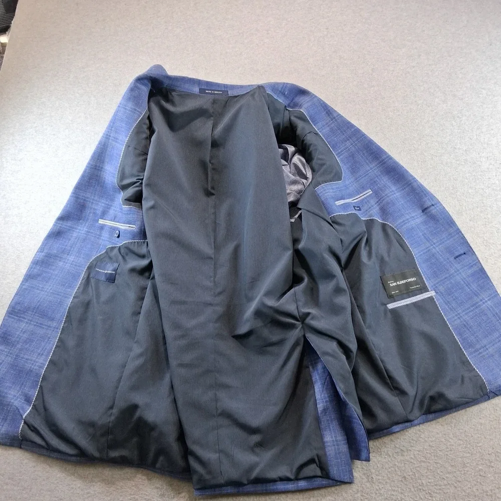 Joseph Abboud Sport Coat Mens 48 Long Blue Plaid Wool Silk Linen Classic Fit